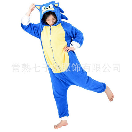 Wholesale new autumn and winter green hair strange flannel cartoon animal conjoined pajamas parent-child performance home clothes mixed batch