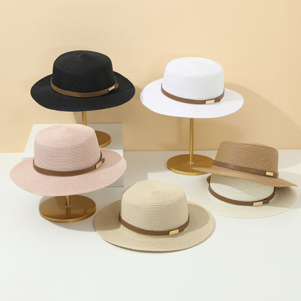 Straw Hat Bohemian Flat Brim Flat Top British Hat Women's Summer Outing Sunshade Sunscreen Hat Flat Top Straw Hat Beyond Piece