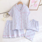 Ds49 crepe lapel striped blue love home three-piece set / M fit around 45-57.5kg