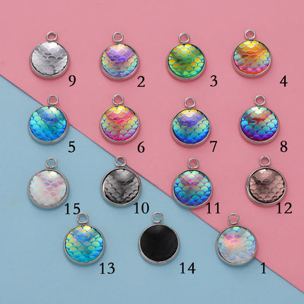 Cross border in stock 12MM mirror titanium steel resin round fish scale jewelry accessories DIY personality fashion geometric pendant
