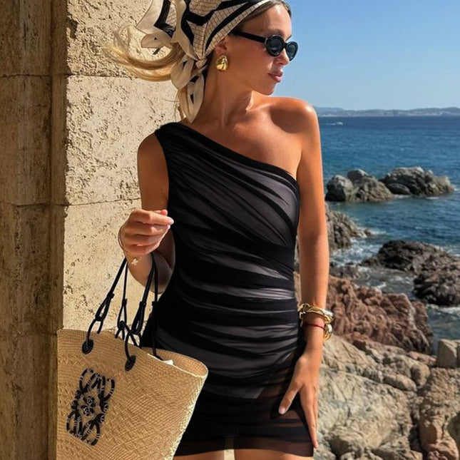 2025 European and American New Mesh See-Through One-Piece Swimsuit and Skirt Suit for Women Cross-Border Hot Style