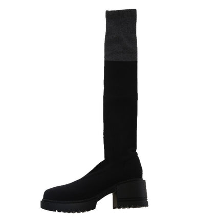 Over-The-Knee Boots for Women 2025 Autum New Internet Celebrity Slim Boots Medium Thick Heel Knitted Elastic Socks Boots Long Boots Large Size