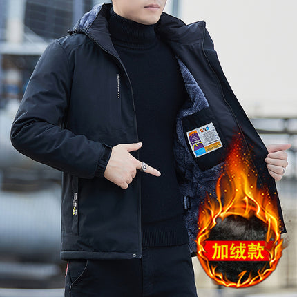Jacket Outdoor Winter Jacket Men's Velvet Thickeneded Cotton Coat Windproof Warm Waterproof Cold-Proof Clothing Large Size Mountaineering Clothing