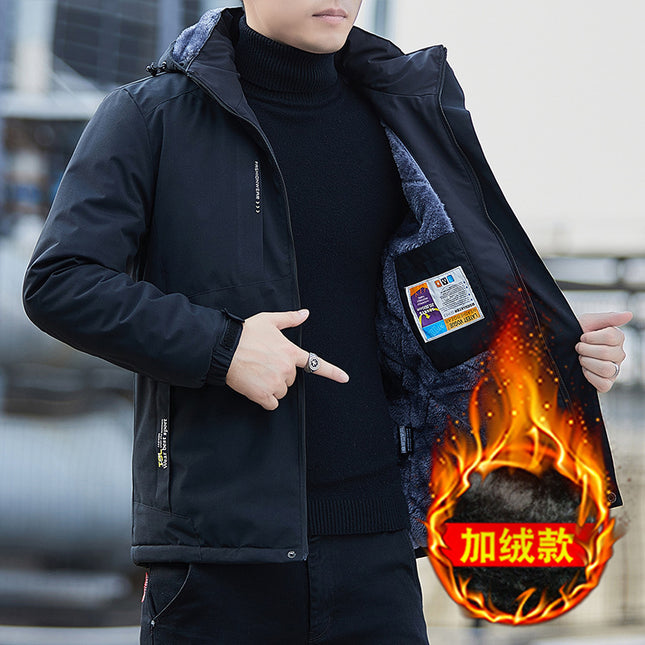 Jacket Outdoor Winter Jacket Men's Velvet Thickeneded Cotton Coat Windproof Warm Waterproof Cold-Proof Clothing Large Size Mountaineering Clothing