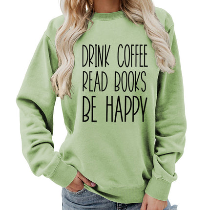 Drink Coffee Printed Round Neck Women's Tops Sweatshirt Autumn and Winter Amazon Supply Casual Loose Export