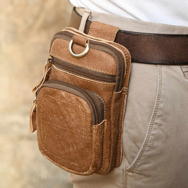Cross-Border Hot-Selling Waist Bag, Outdoor Sports Retro Men's Bag, Genuine Leather Multi-Functional Men's Bag, Mobile Phone Bag, Waist Bag