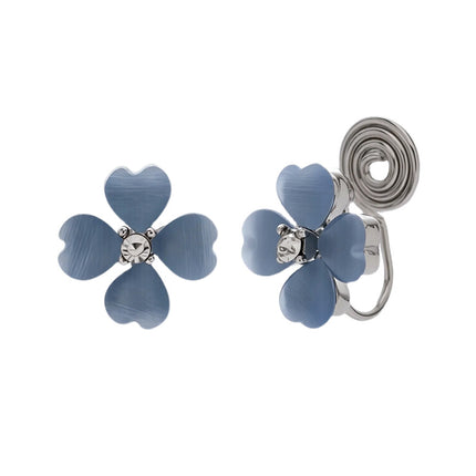 Lucky Blue Four-Leaf Clover Earrings for Women, Exquisite and Compact, Versatile for Daily Use, New Popular Mosquito Coil Disc Ear Clips Without Pierced Ears