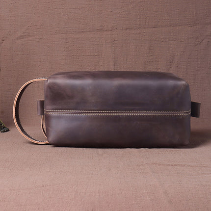 New Cross-border Crazy Horse Leather Hand Wash Bag Genuine Leather Men's Hand Bag Large Capacity Cowhide Makeup Storage Bag Trendy