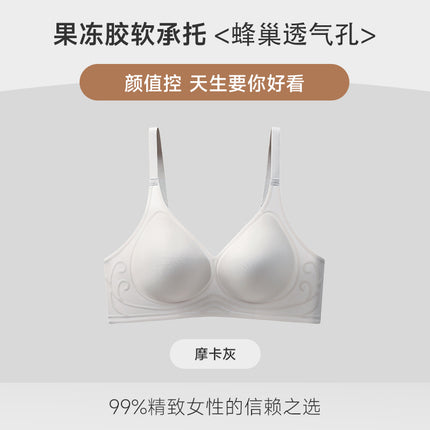 Traceless Underwear Women's Gathering Small Chest Collating Parammary Thin Comfortable Non-rimless Jelly Soft Support Semi-fixed Cup Bra