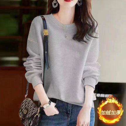 Heavy Chinese Cotton Sweater fleece-lined Thickened Autumn and Winter Printed Loose Couple's Top Long Sleeve Unisex Base Shirt