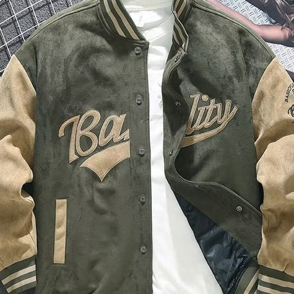 Suede Baseball Suit Men's Spring and Autumn American Vintage Jacket Embroidered Loose Towel Velvet Aviator Top Trendy