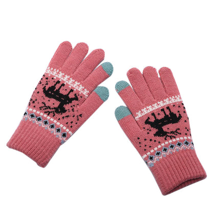 Knitted Touch Screen Gloves Men's and Women's Couple Gloves Autumn and Winter Korean Style Fawn Jacquard All-match Cold-proof Warm Cross-border Gloves