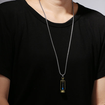 Retro Kerosene Lamp Hourglass Necklace Personalized Hip Hop Men's Pendant All-match sweater chain hip-hop jewelry wholesale accessories