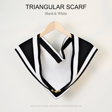 Autumn and Winter Magnetic Buckle Coloring Border Knitted Double-Sided Triangle Towel Women's Small Golden Ball High-grade Neck Protection Neck Shawl