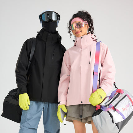 Autumn and Winter Fully Heat-Sealed Outdoor Jackets for Men and Women, Three-In-One with Detachable Fleece Lining, Windproof and Warm Mountaineering Clothing Two-Piece Set