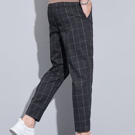 Plaid Men's Slim-Fit Trousers, Stretchy Pants, Autumn Light Business Plaid Pants, Casual Pants, Men's High-End