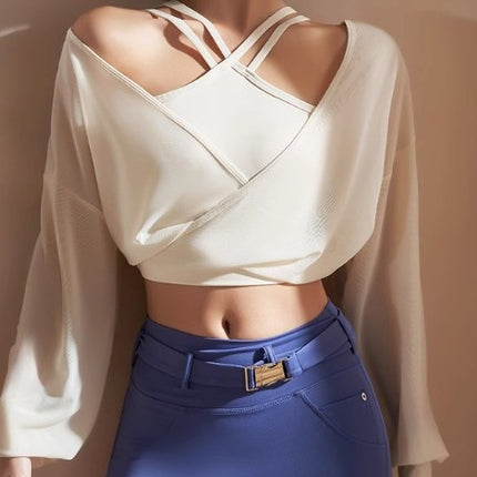 High-end Yoga Blouse Women's Tulle Breathable Sports Jacket Loose Running Fitness Top