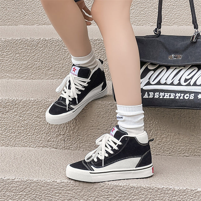 2025 Spring New Korean Style Student High-Top Canvas Shoes for Men and Women, Sports and Casual Shoes for Couples, Street Style Sneakers, Trendy