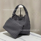 Gray + woven bag + leather shoulder strap