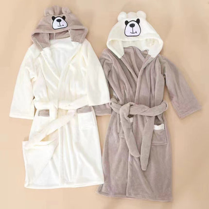 Children's Hooded Cloak New Coral Velvet Cartoon Bear Embroidery Wearable Bathrobe Baby Nightgown Bath Towel Wholesale