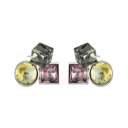 Retro high-grade geometric crystal stud earrings light luxury fashion niche unique silver needle earrings classic hot earrings
