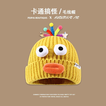 Big Eyes Sausage Mouth Party Funny Wool Hat for Men and Women Cute Color Retractable Tentacles Cute Knitted Hat