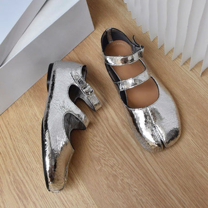 Ballet Shoes, Retro Mary Jane Shoes, Genuine Leather Split-Toe Women's Shoes, Flat Shoes, Fashionable and Versatile, Retro Style