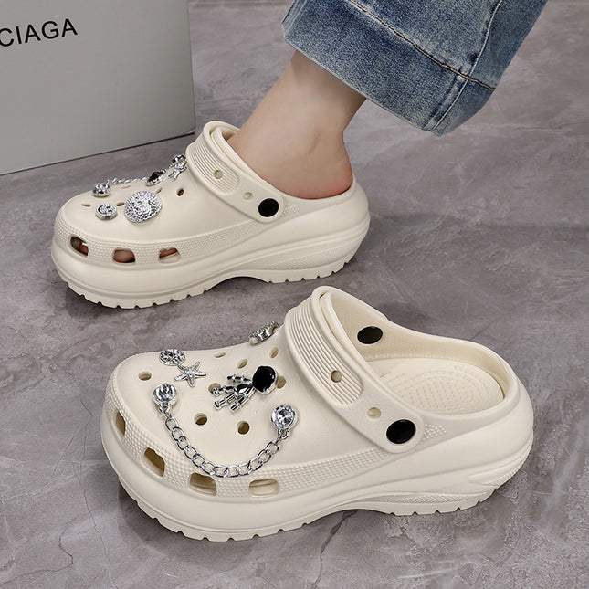 Cave Shoes Women's Elegant High-end Outer Wear 2024 Summer Fashion DIY Crystal Bear Beach Indoor Two-Wear Sandals and Slippers