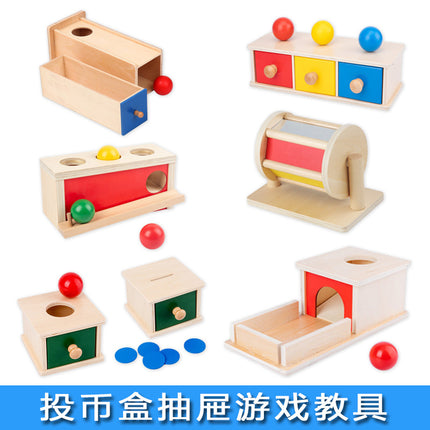 Children's Wooden Educational Toys Gift 1-3 Years Old Kindergarten Early Education Coin Box Drawer Game Teaching Aids Children's Factory