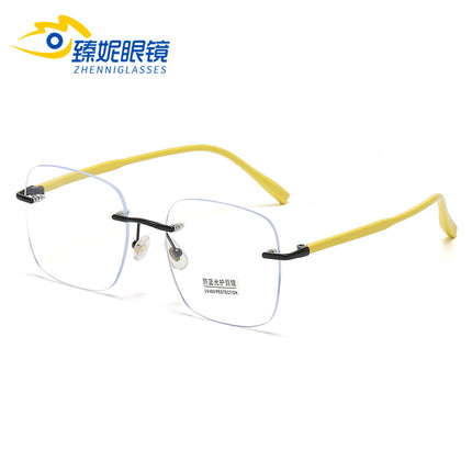 New Internet-famous anti-blue light rimless glasses frame for men and women with adjustable power large frame round face dopamine plain plain mirror