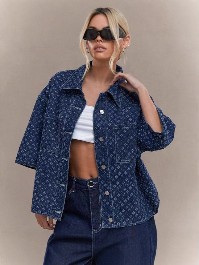 European and American Cross-Border 2025 New High-Waisted Hook Pattern Denim Shorts for Women Summer Hottie Loose Straight Wide-Leg Jeans for Women