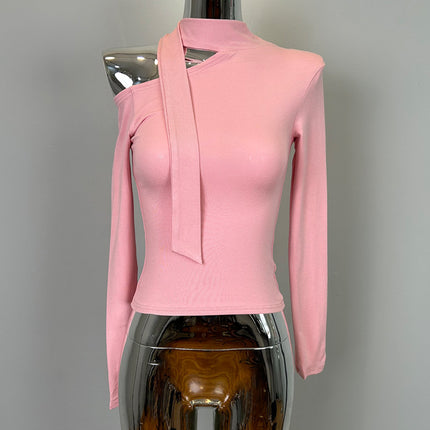 South Korea Dongdaemun's new product is very feminine ~ atmosphere feeling with shoulder strap and figure long sleeve T-shirt le