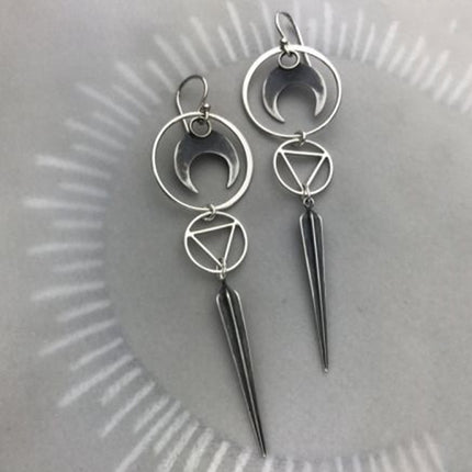 Gothic Devil's Eye Punk Earrings Halloween Accessories Ancient Silver Moon Metal Long Earrings Cross-Border