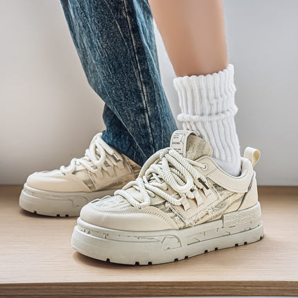 Autumn New Niche Original Trendy White Sneakers for Men, Ins Fashion Breathable Sports Height-Increasing Moral Training Design Versatile
