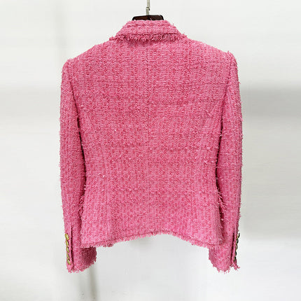 In Stock 2026 Autumn and Winter New European and American Fashion French Style Elegant Fringed Slim-Fit Tweed Blazer Jacket