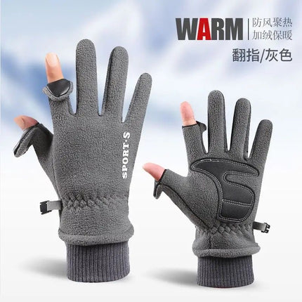 Cycling Gloves for Men, Winter Fleece Outdoor Sports Mountaineering Gloves, Thickened, Windproof, Non-Slip, Touch Screen, Warm Hands
