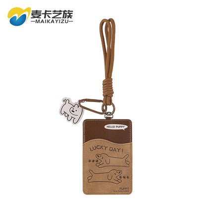 Creative Dachshund Leather Card Set Student Campus Meal Card Identity Card Bus Subway Certificate Protection Set Bag Hanging