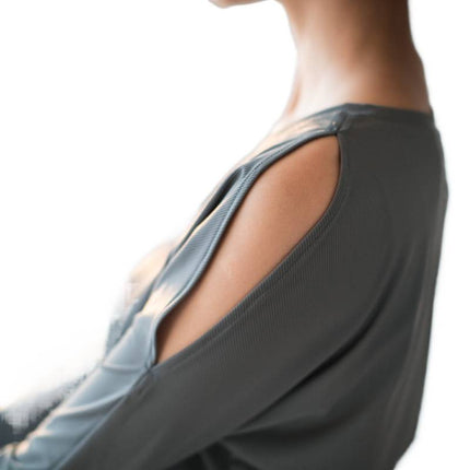 New Spring and Autumn Sports Yoga Clothes Fitness Running Ribbed Off-Shoulder Long Sleeve Loose Waist Women's t Sports Yoga Clothes
