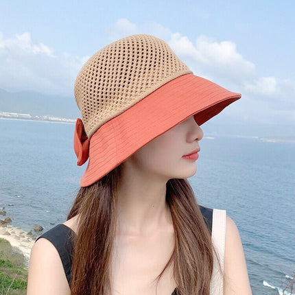Sun Hat Women's New Fisherman Hat All-match Spring and Summer Hat Women's Breathable Mesh Riding Sun-screen Hat with Large Rim and Small Face