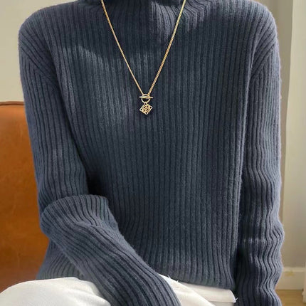 Autumn and Winter New High Collar 100 Pure Wool Sweater Women's Knitted Sweater Loose Pile Collar Warm Top Slim Base Shirt