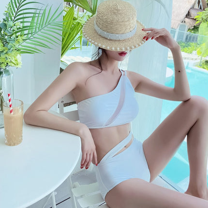 Korean Hot-Selling Pure Color Sexy Pure Desire One-Shoulder Beautiful Back Split Women's Swimsuit Beach Bikini Hot Spring Swimsuit