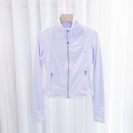 Spring and Summer Yoga Wear Stand Collar Jacket Short Silver Zipper Cardigan Jacket Slim Fit Elastic Slimming Yoga Wear Running