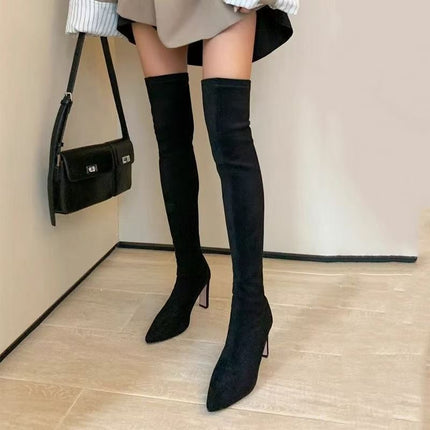 2025 Autumn and Winter New Arrivals Black Over-The-Knee Boots for Petite Riders Thickened Elastic Long Boots Maillard