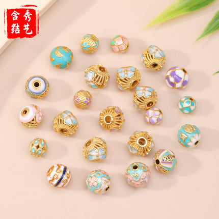 Cloisonné Hollow Beads Oil-Dropped Color-Preserving Copper-Plated Sand Gold DIY Burnt Blue Accessories Handmade Beaded Bracelet Jewelry Accessories