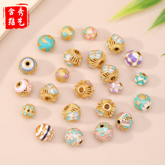 Cloisonné Hollow Beads Oil-Dropped Color-Preserving Copper-Plated Sand Gold DIY Burnt Blue Accessories Handmade Beaded Bracelet Jewelry Accessories