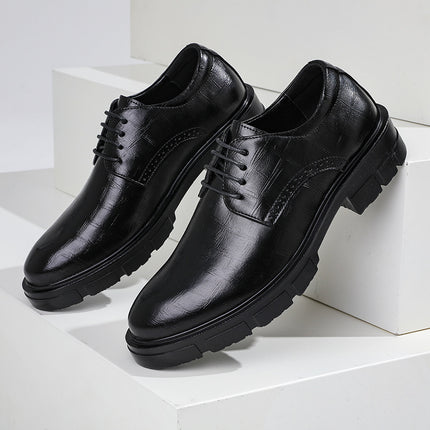 2025 Autumn New Leather Shoes Men's Business Formal Round Toe British Casual Trendy Youth Black Groom Wedding Shoes