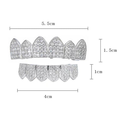 Cross-border Popular Six-tooth Micro-paved Zircon Gold-plated Braces with Pointed teeth Vampire teeth Hip-hop Accessories Braces