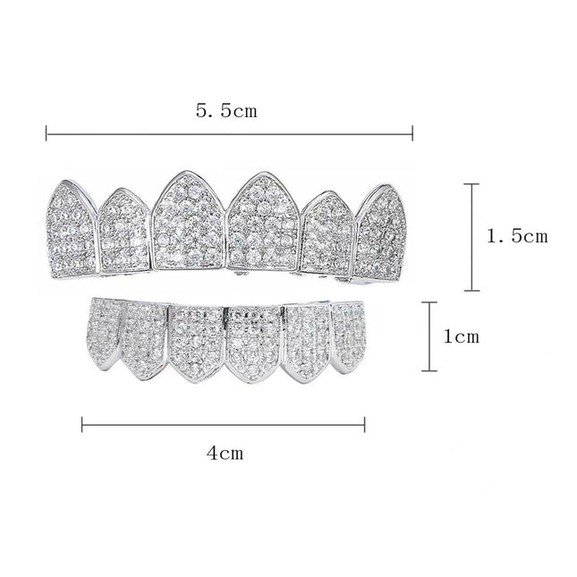 Cross-border Popular Six-tooth Micro-paved Zircon Gold-plated Braces with Pointed teeth Vampire teeth Hip-hop Accessories Braces