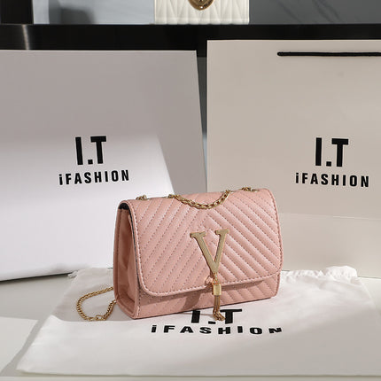 Women's Bags 2023 New Fashion Trend Striped Embroidered Shoulder Bag V-Shaped Tassel Decorative Crossbody Bag Dropshipping