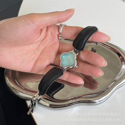IEKE Fashion Light Luxury Four-leaf Clover Small Chanel Style Leather Bracelet Watch Women's Wristwatch High-end Light Luxury Internet Celebrity Hair